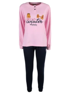 Australian Pigiama lungo da donna in cotone interlock con stampe - rosa