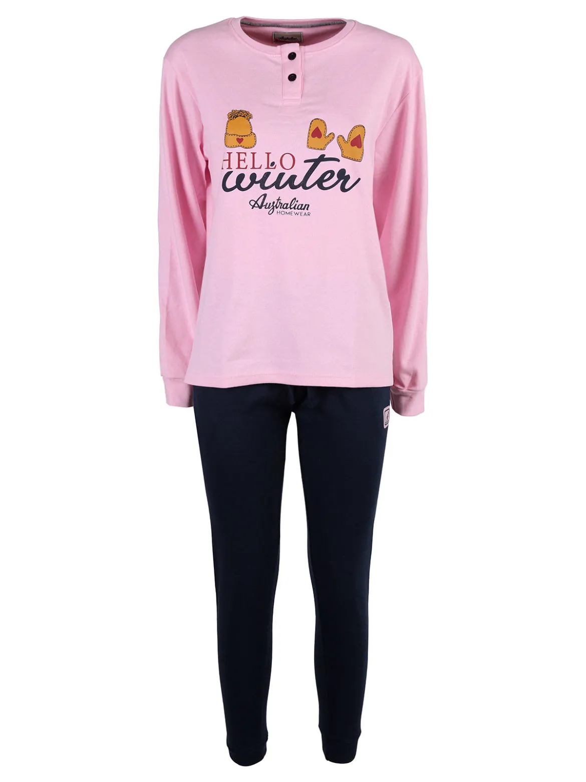 Australian Pigiama lungo da donna in cotone interlock con stampe - rosa