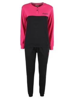 Australian Pigiama lungo da donna in cotone interlock - fucsia