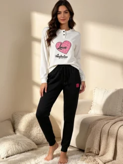 Australian Pigiama lungo da donna in cotone interlock - panna