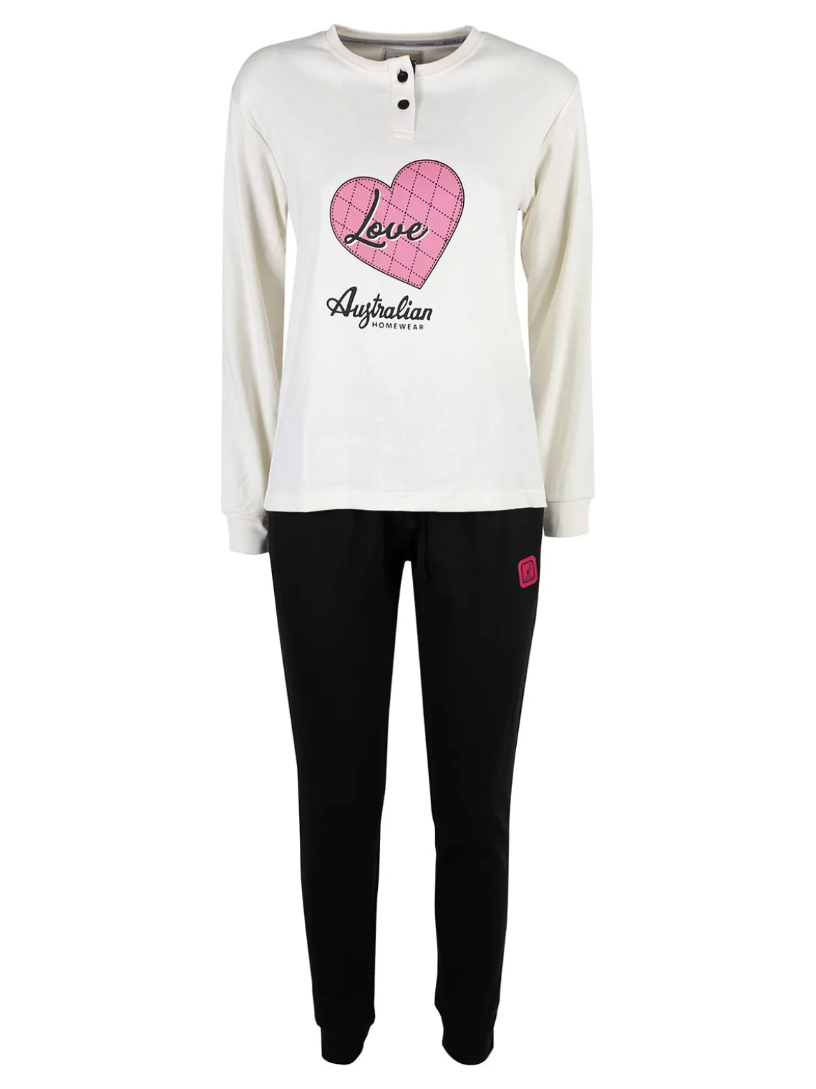 Australian Pigiama lungo da donna in cotone interlock - panna