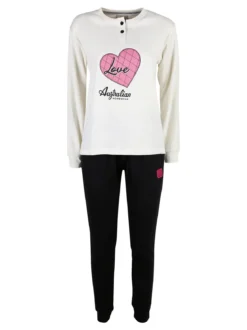 Australian Pigiama lungo da donna in cotone interlock - panna