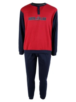 Australian Pigiama lungo da uomo in misto cotone interlock - bordeaux