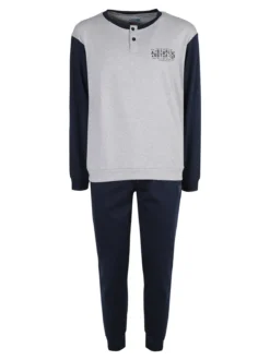 Australian Pigiama lungo da uomo in misto cotone interlock - grigio