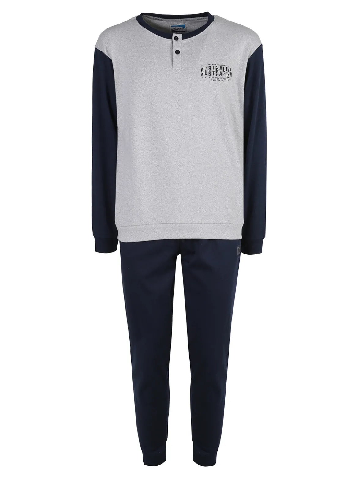 Australian Pigiama lungo da uomo in misto cotone interlock - grigio