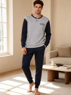 Australian Pigiama lungo da uomo in misto cotone interlock - grigio
