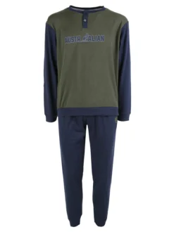 Australian Pigiama lungo da uomo in misto cotone interlock - blu scuro