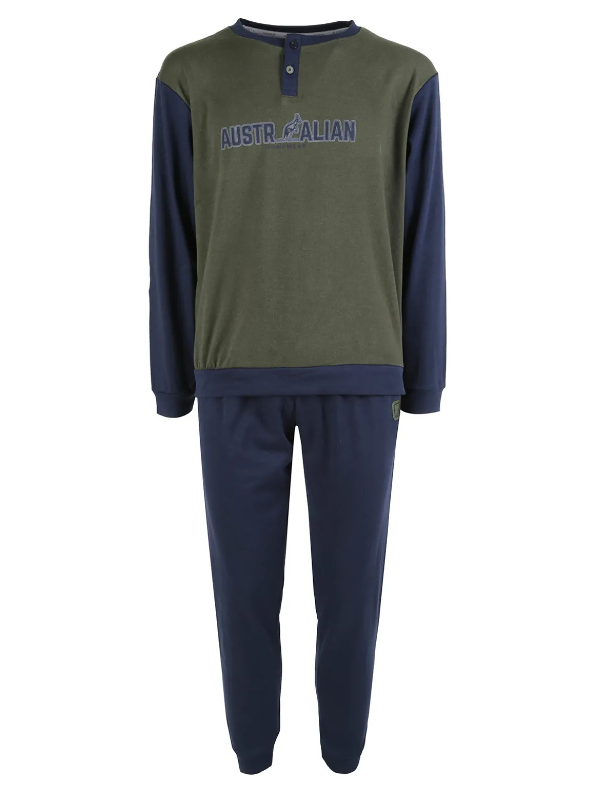 Australian Pigiama lungo da uomo in misto cotone interlock - blu scuro
