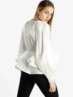 Azaka Blusa donna plissetata con balze sul finale