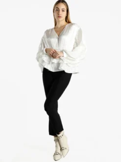 Azaka Blusa donna plissetata con balze sul finale
