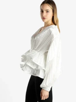 Azaka Blusa donna plissetata con balze sul finale