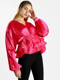 Azaka Blusa donna plissetata con balze sul finale