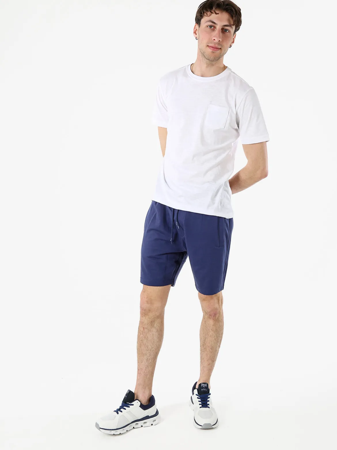 Baci & Abbracci Bermuda da uomo in cotone con coulisse - blu scuro