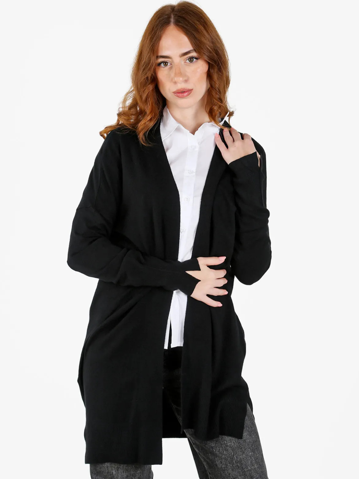 Baci & Abbracci Cardigan donna aperto in maglia - nero