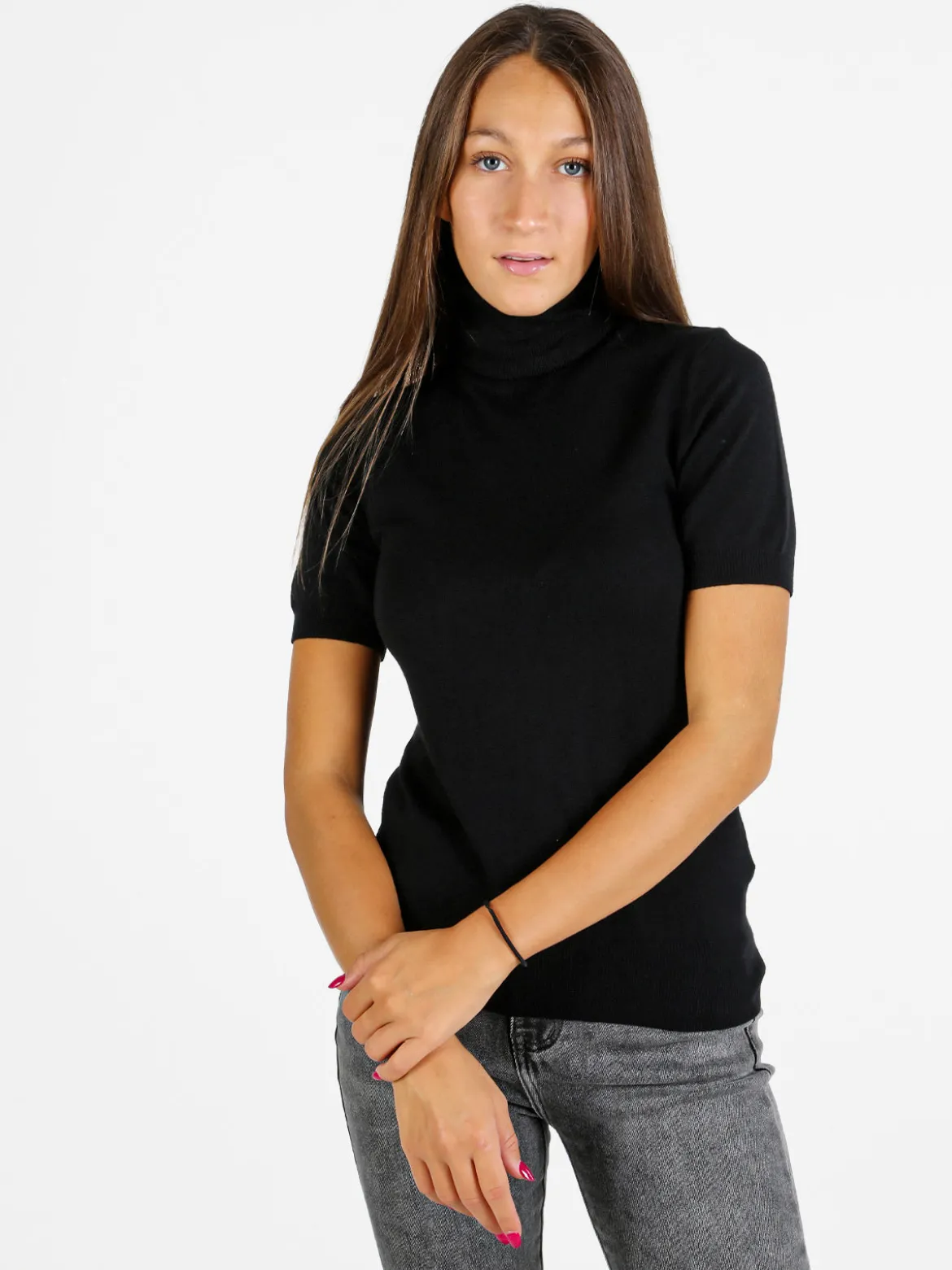 Baci & Abbracci Maglia dolcevita donna a maniche corte - nero