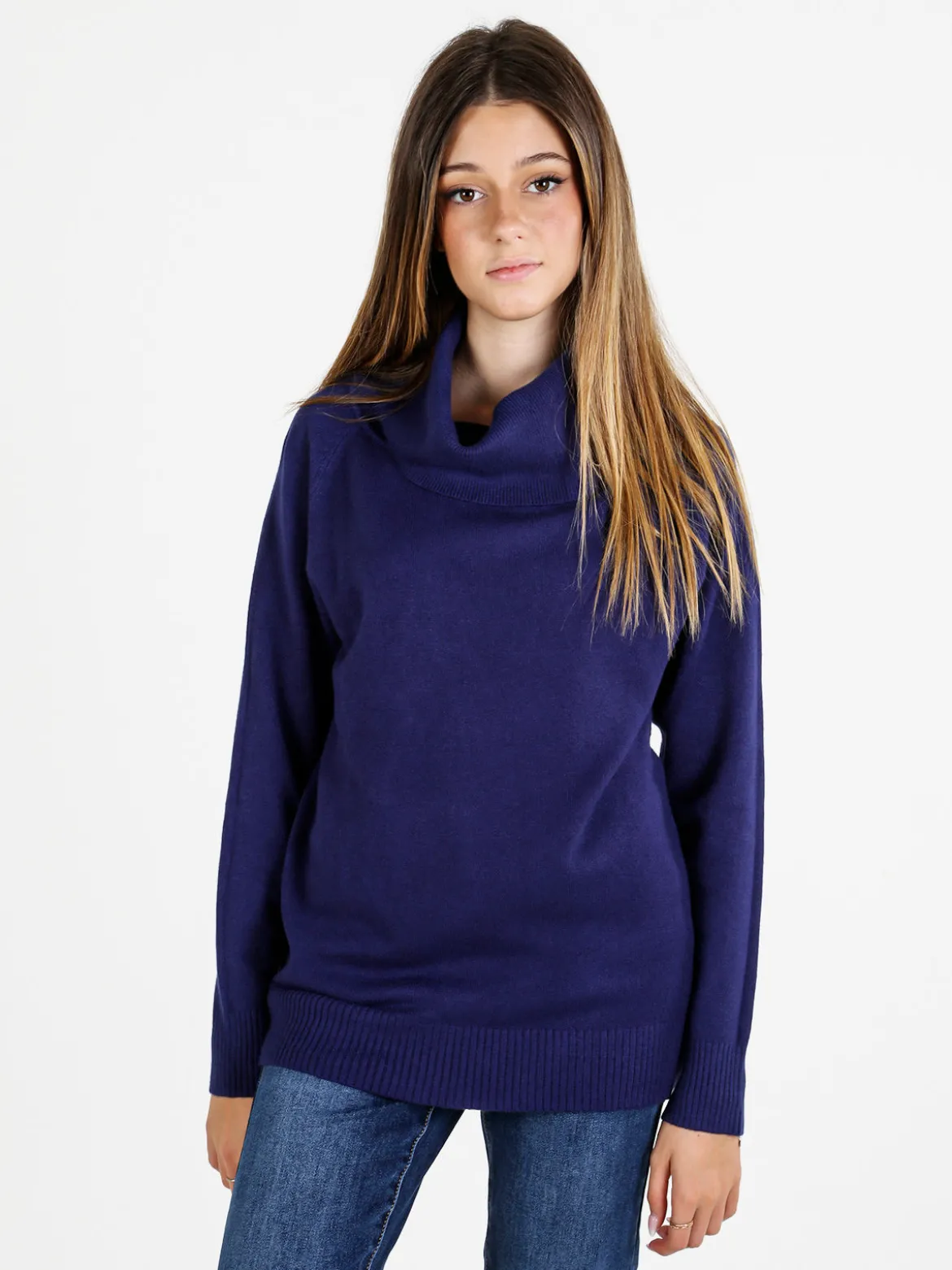 Baci & Abbracci Maglia dolcevita donna in tinta unita - bluette