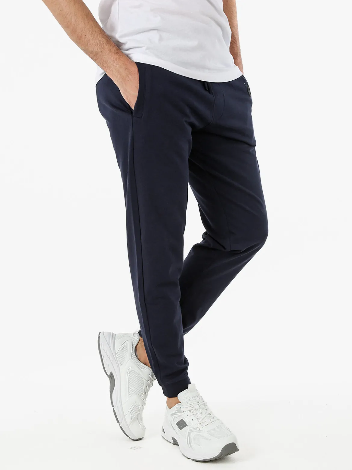 Baci & Abbracci Pantaloni tuta da uomo in cotone con coulisse e polsini - blu scuro