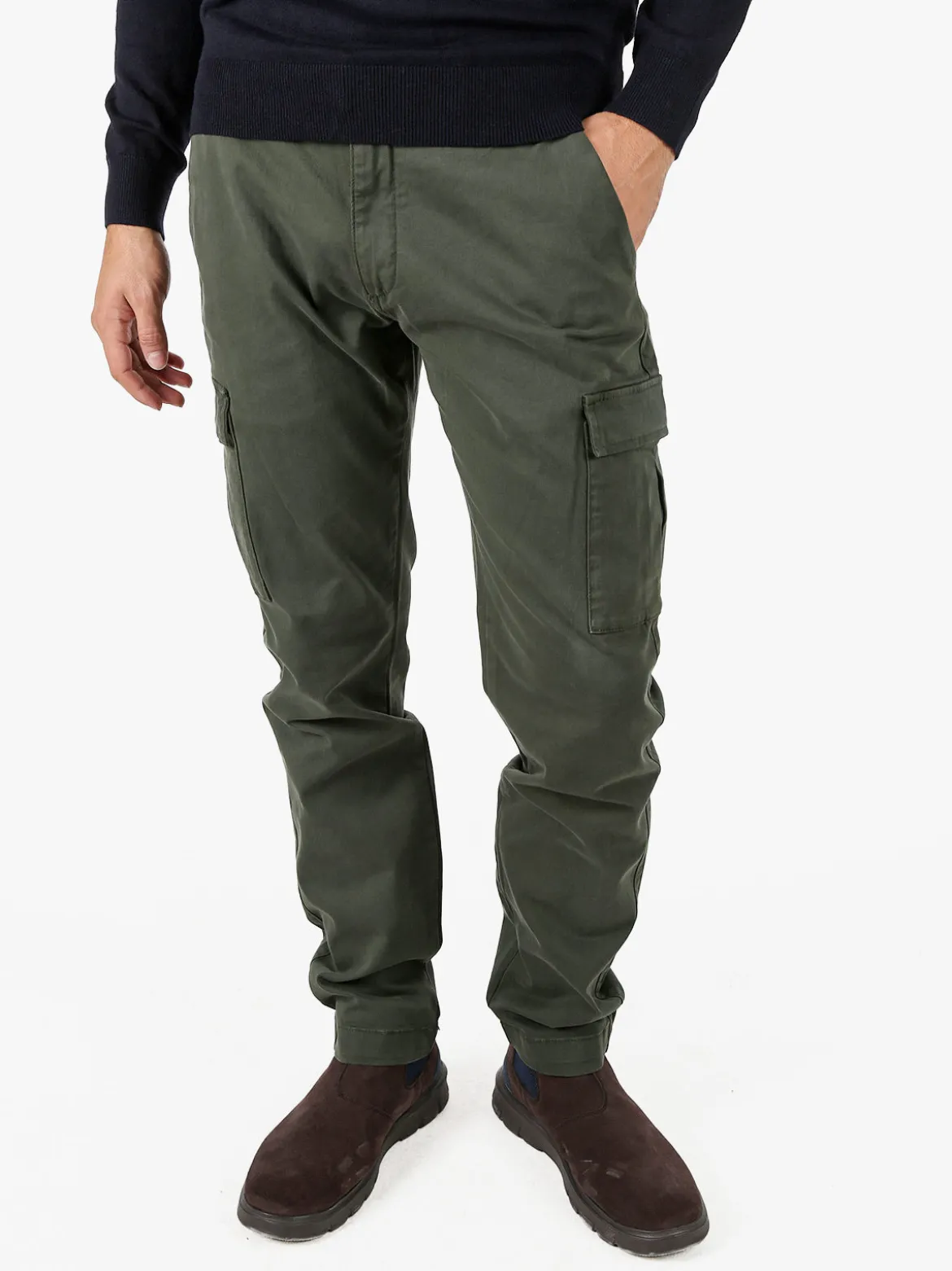 Baci & Abbracci Pantaloni uomo in cotone con tasconi - militare