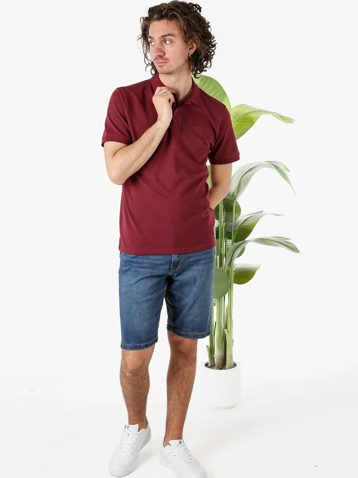 Baci & Abbracci Polo da uomo a maniche corte in cotone - bordeaux