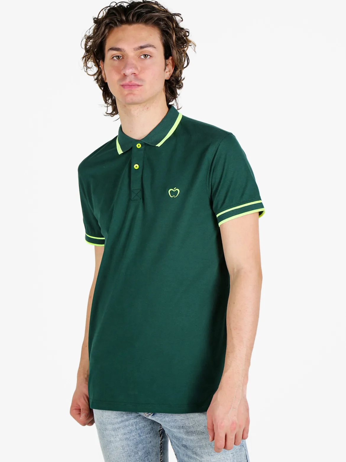 Baci & Abbracci Polo da uomo fluo a maniche corte in cotone