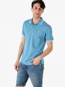 Baci & Abbracci Polo da uomo in cotone a maniche corte - azzurro