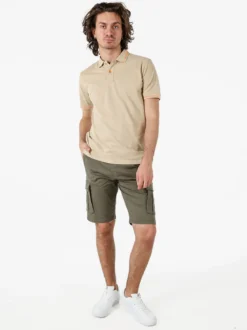 Baci & Abbracci Polo da uomo in cotone a maniche corte con logo davanti e dietro - sabbia