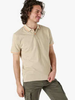 Baci & Abbracci Polo da uomo in cotone a maniche corte con logo davanti e dietro - sabbia