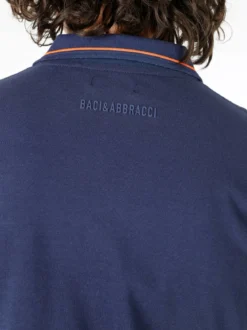 Baci & Abbracci Polo da uomo in cotone a maniche corte con logo davanti e dietro - blu scuro