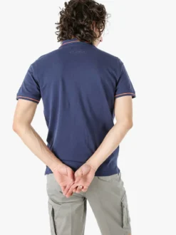 Baci & Abbracci Polo da uomo in cotone a maniche corte con logo davanti e dietro - blu scuro