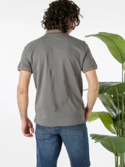 Baci & Abbracci Polo da uomo in cotone a maniche corte con logo davanti e dietro - antracite