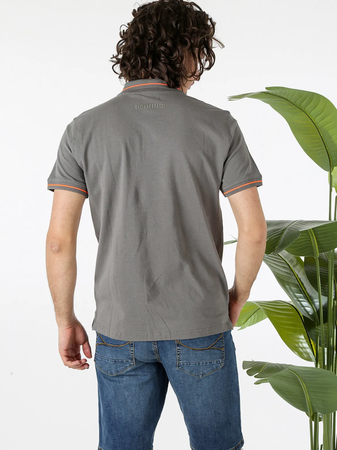Baci & Abbracci Polo da uomo in cotone a maniche corte con logo davanti e dietro - antracite