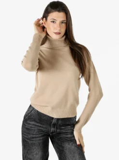 Baci & Abbracci Pullover donna dolcevita in maglia - beige
