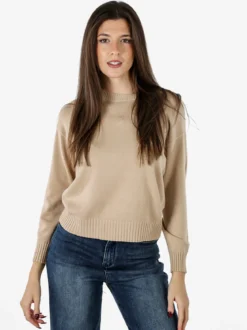 Baci & Abbracci Pullover girocollo da donna in maglia tinta unita - beige