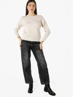 Baci & Abbracci Pullover girocollo da donna in maglia tinta unita - naturale