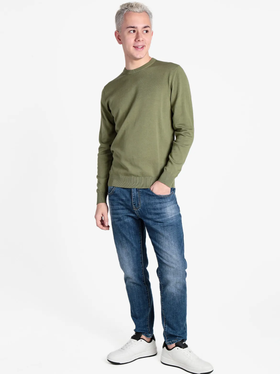 Baci & Abbracci Pullover girocollo da uomo in maglia extra fine
