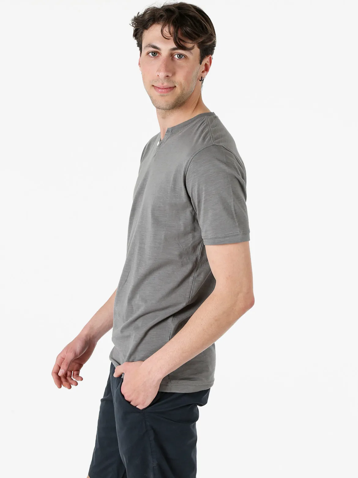 Baci & Abbracci T-shirt da uomo in cotone con bottoncini - antracite