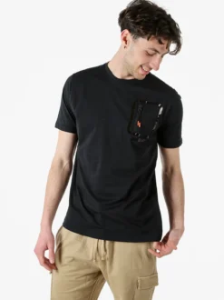 Baci & Abbracci T-shirt girocollo da uomo in cotone con taschino e zip - nero