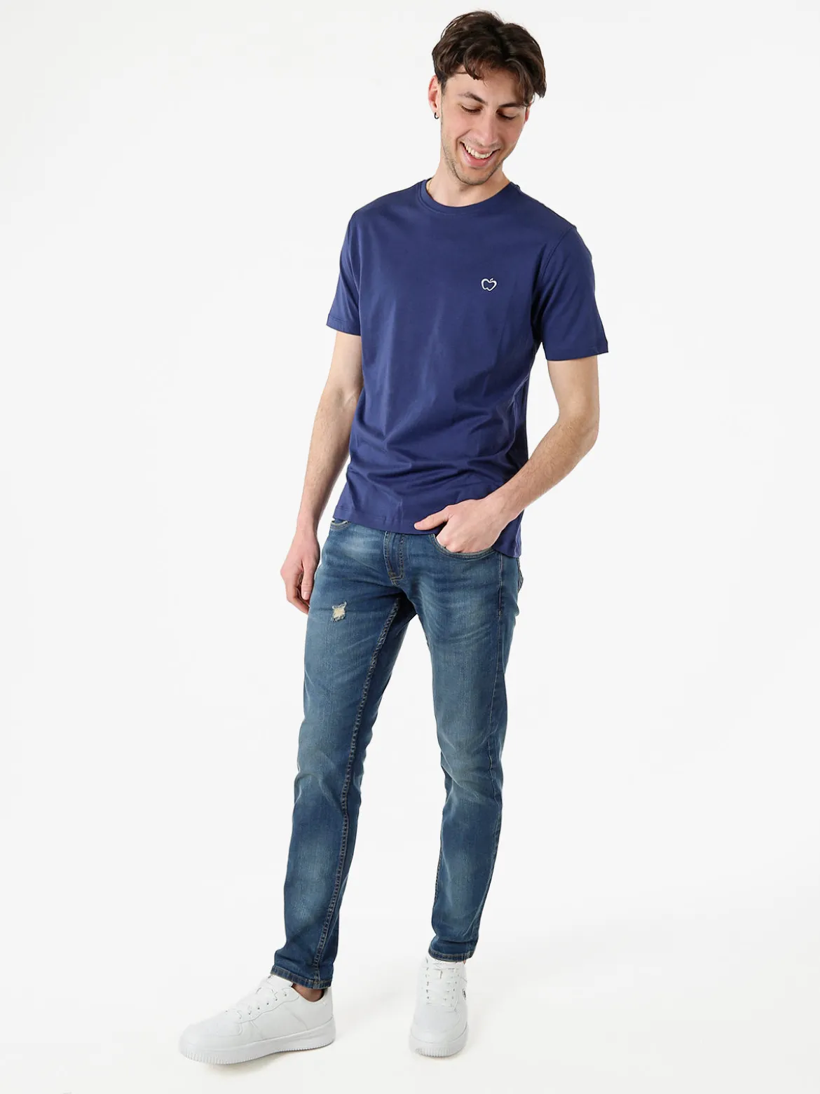 Baci & Abbracci T-shirt girocollo in cotone da uomo con logo - blu
