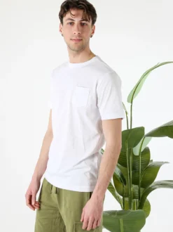 Baci & Abbracci T-shirt girocollo in cotone da uomo con taschino - bianco