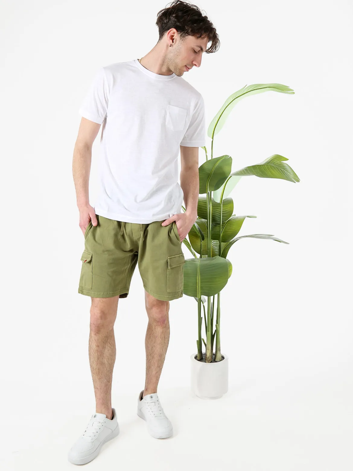 Baci & Abbracci T-shirt girocollo in cotone da uomo con taschino - bianco