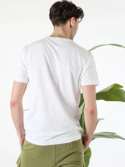 Baci & Abbracci T-shirt girocollo in cotone da uomo con taschino - bianco