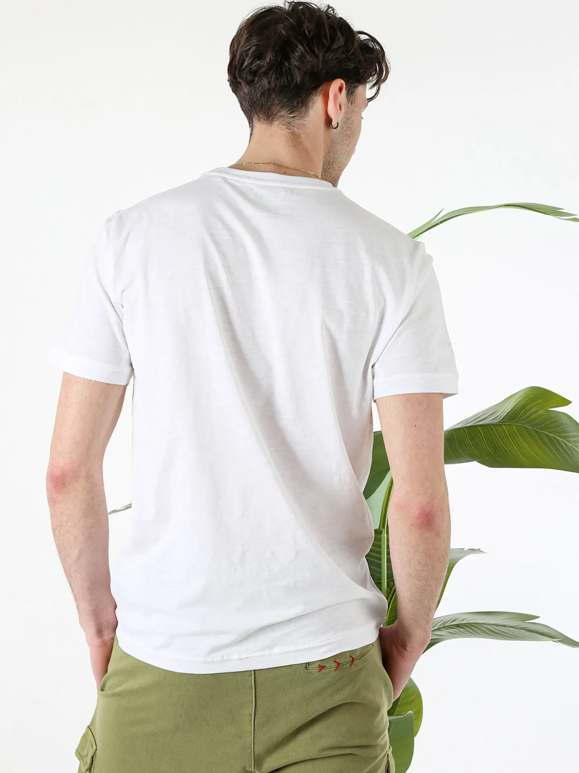 Baci & Abbracci T-shirt girocollo in cotone da uomo con taschino - bianco