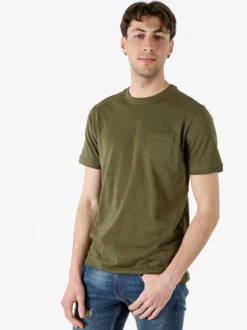 Baci & Abbracci T-shirt girocollo in cotone da uomo con taschino - militare