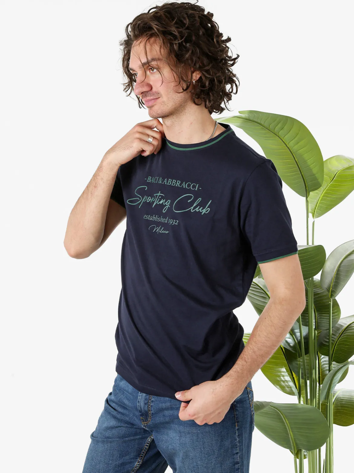 Baci & Abbracci T-shirt in cotone da uomo con stampa - blu scuro