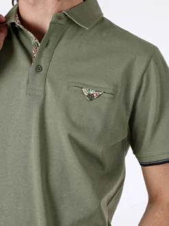 Bad Boys Polo da uomo in cotone a maniche corte con taschino a filetto - militare