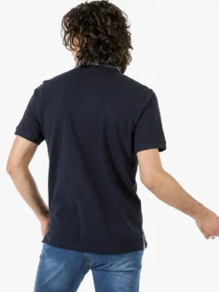 Bad Boys Polo da uomo in cotone a maniche corte con taschino e dettagli di jeans - blu scuro