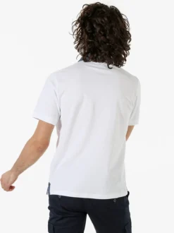Bad Boys Polo da uomo in cotone a maniche corte con taschino e dettagli di jeans - bianco