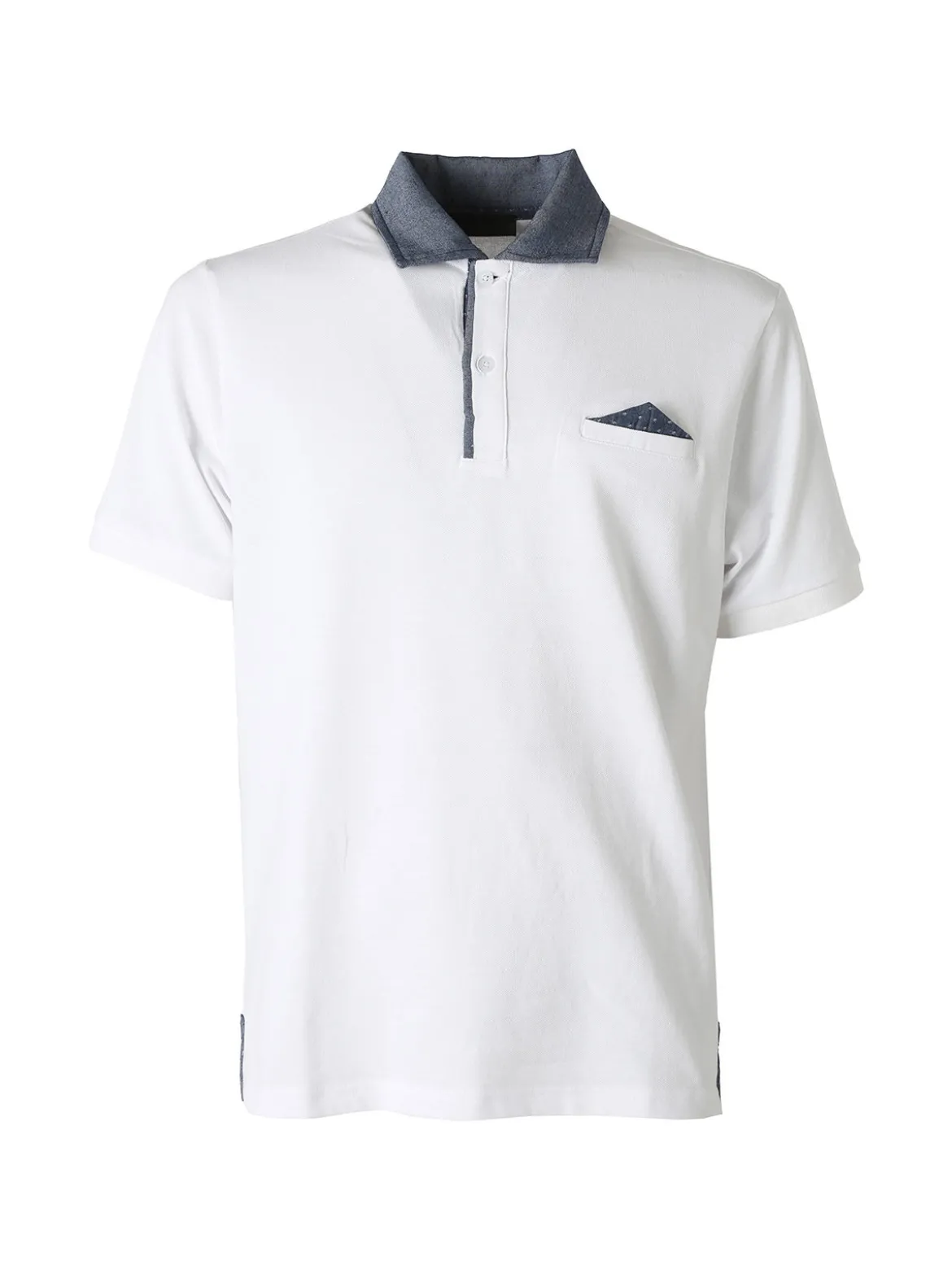 Bad Boys Polo da uomo in cotone a maniche corte con taschino e dettagli di jeans - bianco