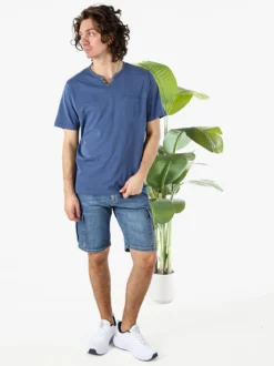 Bad Boys T-shirt da uomo in cotone con scollo V e taschino - blu