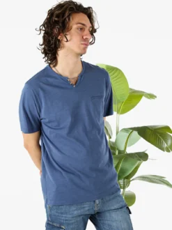 Bad Boys T-shirt da uomo in cotone con scollo V e taschino - blu